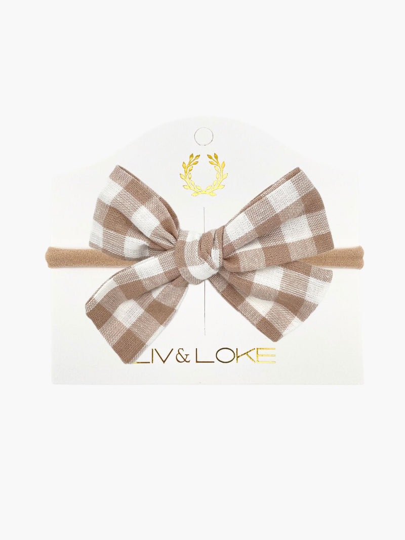 Ester Bow Hair Band - Sepia gingham