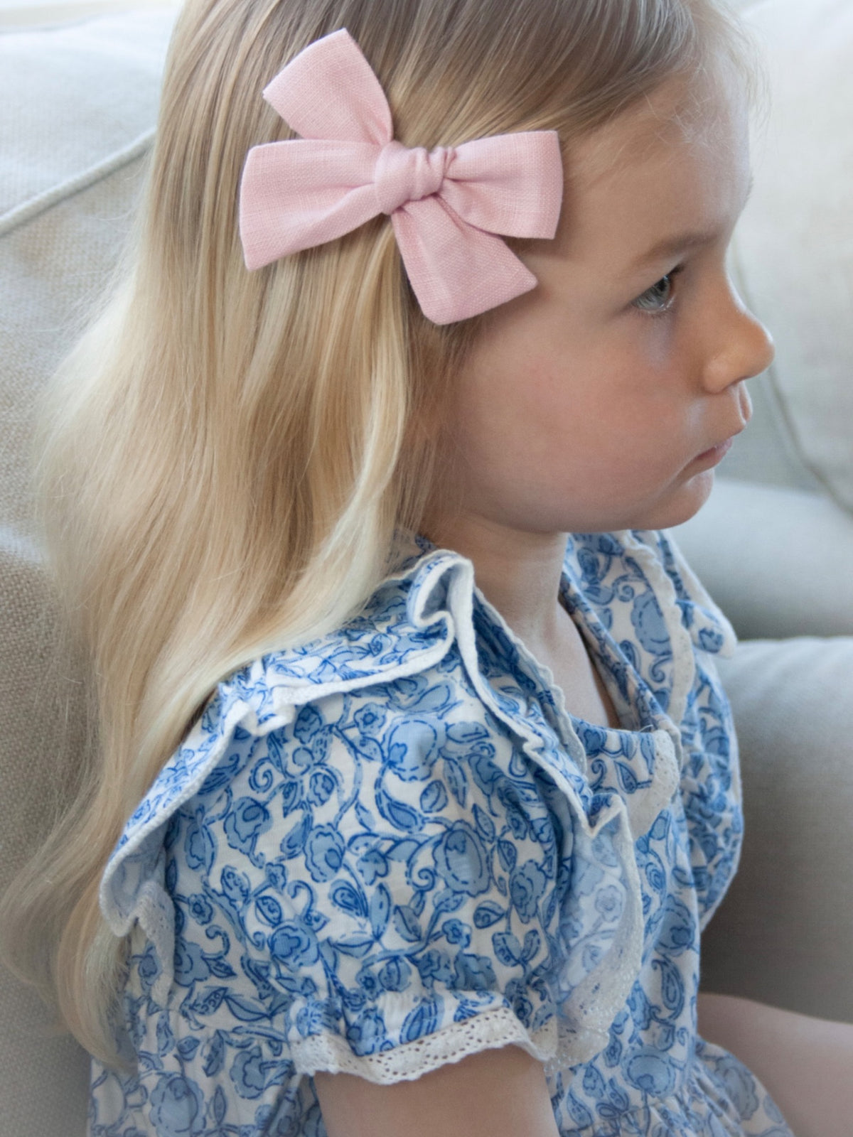 Ester Linen Bow - Baby Pink